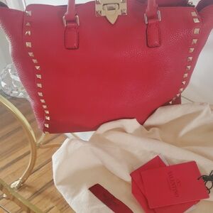 Valentino Red Tote with Gold Studs